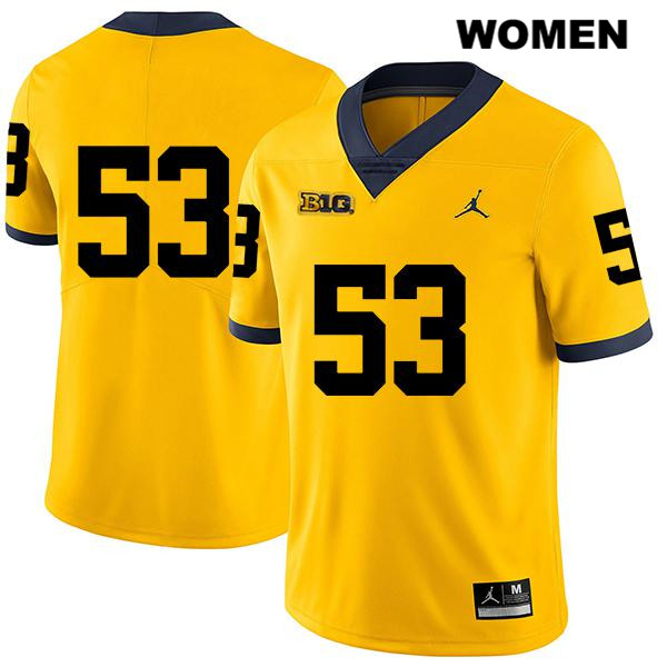 Women's NCAA Michigan Wolverines Trente Jones #53 No Name Yellow Jordan Brand Authentic Stitched Legend Football College Jersey VX25U55DX